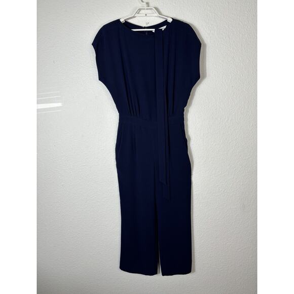DVF Jumpsuit Womens 6 Navy Blue Triacetate Blend Solid Short Sleeve - Picture 14 of 14